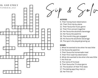 Wedding Sip n Solve Crossword - Digital Download