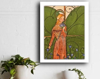 Gravura de Santa Dymphna, Ilustração Católica, Padroeira da Ansiedade e dos Terapeutas (PNG, PDF)