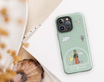 Capa resistente de Santa Dymphna para iPhone® 14, 15, 16 Plus Pro Max - Padroeira Católica da Ansiedade, Cuidadores, Saúde Mental e Conselheiros