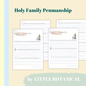 Catholic Penmanship Worksheet Packet w/ Print & Cursive Options Printable Homeschool Download for Religious Education feat. the Holy Family
