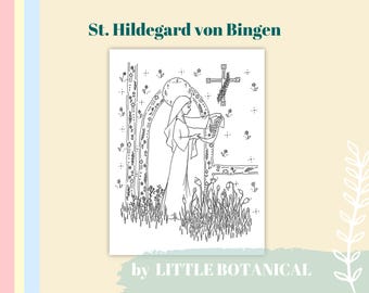 St. Hildegard of Bingen Printable Coloring Page, Doctor of the Church, Composer of Sacred Music, Artistic Polymath Botanist Benedictine Nun