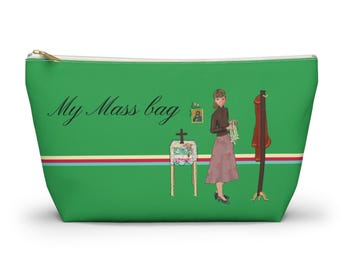 Catholic Mass Bag for Rosary, Chapel Veil, Accessories, and More, Gift for Christian Women, Teens, Girls,, Holy Images like Cross,, Retro