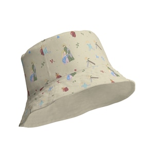Holy Family Bucket Hat featuring the Sacred Heart, St. Joseph&#39;s symbols, & Marian symbols - Catholic Botanical Print with Leaves - Fall Gift