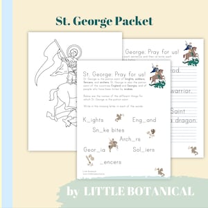 St. George Worksheets and Coloring Pages for Boys, Religious Writing Practice in Print with Printable Color-in Sheet with Fill-in-the-Blank