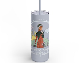 St. Dymphna 20 oz. Tumbler por Maars Maker apresentando Arte Religiosa, Retrato do Santo Padroeiro da Ansiedade, Cuidadores, Saúde Mental