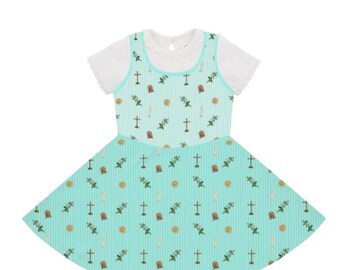 Vestido A-Line para Meninas Católicas: Coração Milagro, Crucifixo e Rosários
