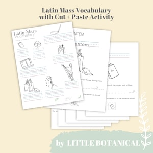 Traditional Latin Mass Vocabulary Worksheet Packet for Learning Catholic Words and Phrases for Prayer, Homeschool, Littles, and Religious Ed