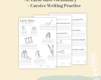 Traditional Latin Mass Handwriting Practice Worksheet Set, Featuring TLM Catholic Vocabulary for Homeschool, Religious Education, and Prayer