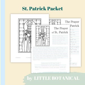 St. Patrick Printable Prayer and Activity Sheet with Traceable Cursive Font for Handwriting Practice, Catholic Homeschool Worksheet
