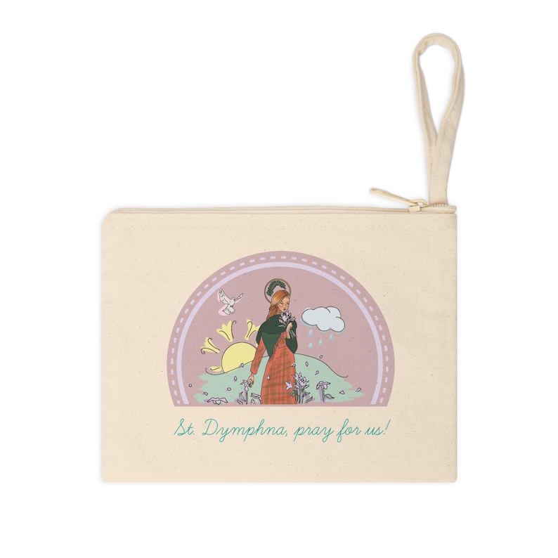 St. Dymphna Pouch for Rosaries, Chapel Veil, Accessories, Jewelry, Keys, Phone, Etc. - Gift for Catholic Women, Girls, Teens, Confirmation image 1