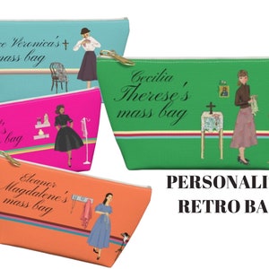 Bolsa personalizable con el nombre del santo patrón para guardar rosarios, velo de capilla, misal, regalo católico para confirmación, primera comunión, día de la madre