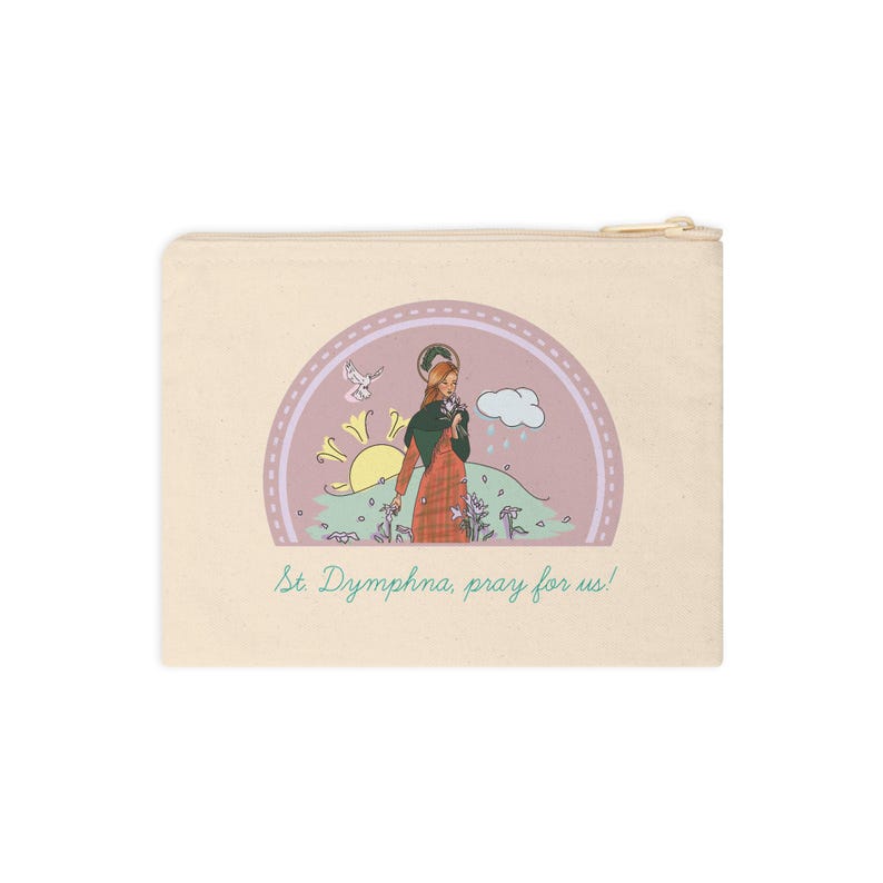 St. Dymphna Pouch for Rosaries, Chapel Veil, Accessories, Jewelry, Keys, Phone, Etc. - Gift for Catholic Women, Girls, Teens, Confirmation image 2