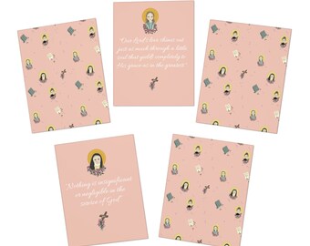 St. Therese, the Little Flower Greeting Card Gift Set (5-Pack) with Catholic Imagery, Roses, Floral, Crucifix, Story of a Soul, Quotes