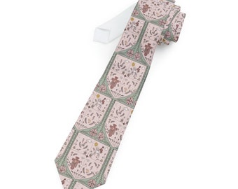 Catholic Easter Necktie Medieval Pattern with Traditional Religious Art incl Lambs, Crucifix, Coat of Arms, Gift for Men, Husband, Godson