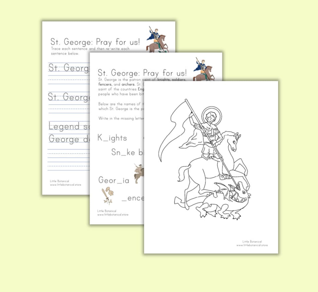 St. George Worksheets and Coloring Pages for Boys, Religious Writing ...