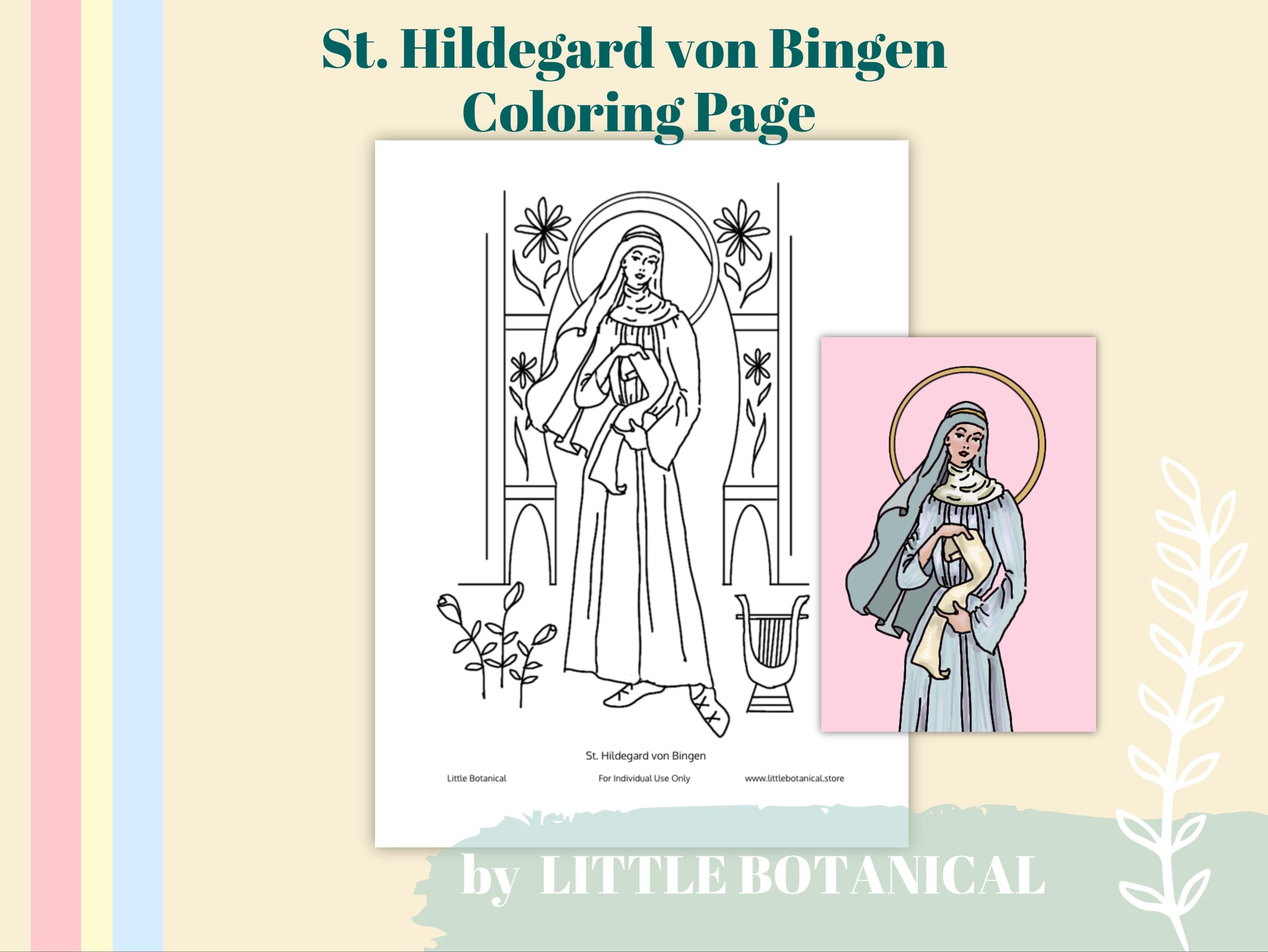St. Hildegard of Bingen Coloring Page: Sacred Music Composer (Printable)