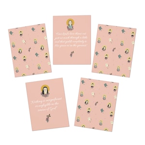 St. Therese, die kleine Blume Grußkarte Geschenkset (5er-Pack) Blumenmuster mit Rosen, Kruzifix, französische Heilige Nonne