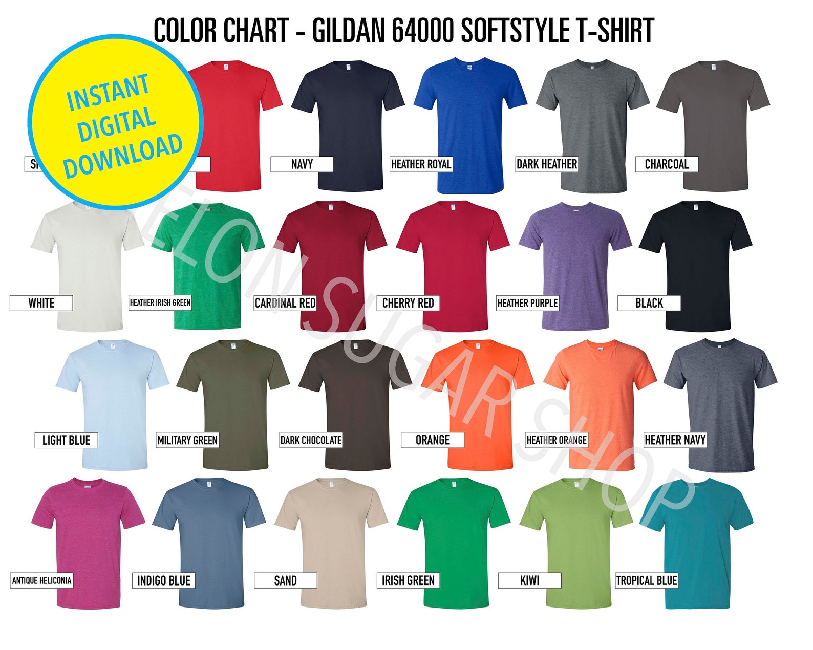 Gildan 64000 Color Chart 640 Color Chart Crew Neck Every Color Gildan 