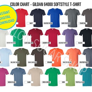 Gildan 64000 Color Chart / 640 color chart crew Neck / Every Color Gildan Softstyle t shirt mockup Color Guide g640
