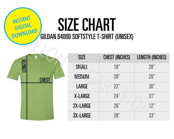 Gildan 64500P Toddler T-shirt Size Chart Inches/cm Digital ...