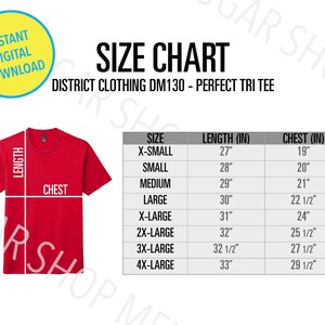 District DM130 Size Chart | District Perfect Tri Tee Size Chart Mockup