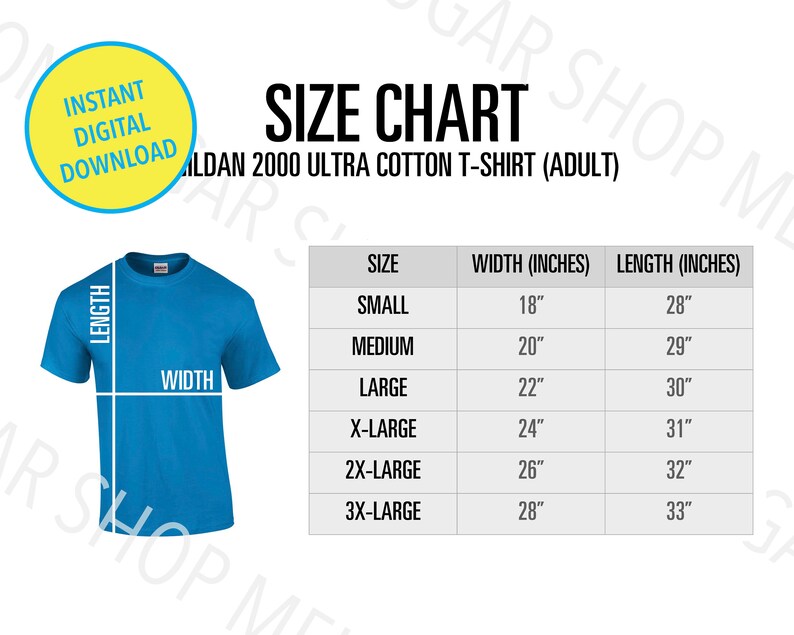 Gildan 2000 Size Chart Gildan Size Chart Gildan Unisex Ultra Cotton T ...