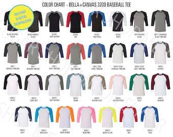 Bella + Canvas 3200 Farbkarte | Bella Canvas-Farbdiagramm | Bella Canvas Baseball T Shirt Mockup | BC3200 Baseball-T-Shirt