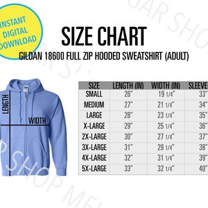Gildan 18600 Size Chart / Heavy Blend Hoodie Sizing / Hoodie Size Chart / Gildan size chart Zipper Hoodie / G186