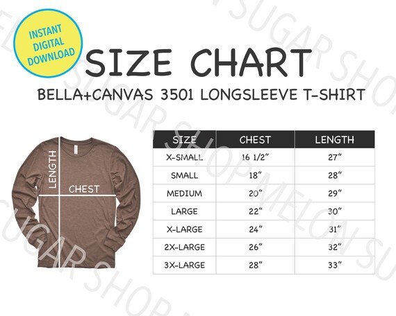 Bella Canvas 3501 Size Chart Bella Canvas 3501 Bella | Etsy
