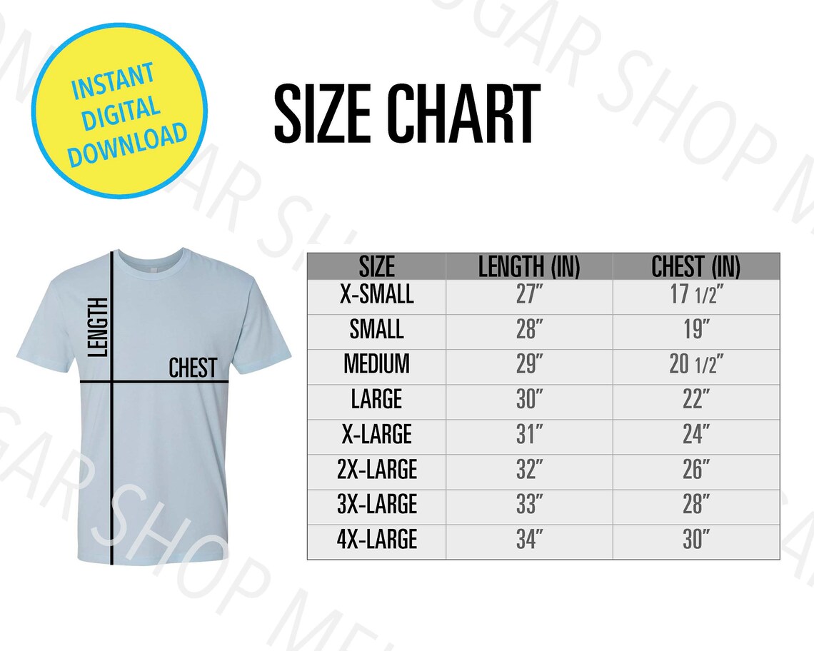 Next Level 3600 Size Chart Next Level Size Chart Next - Etsy