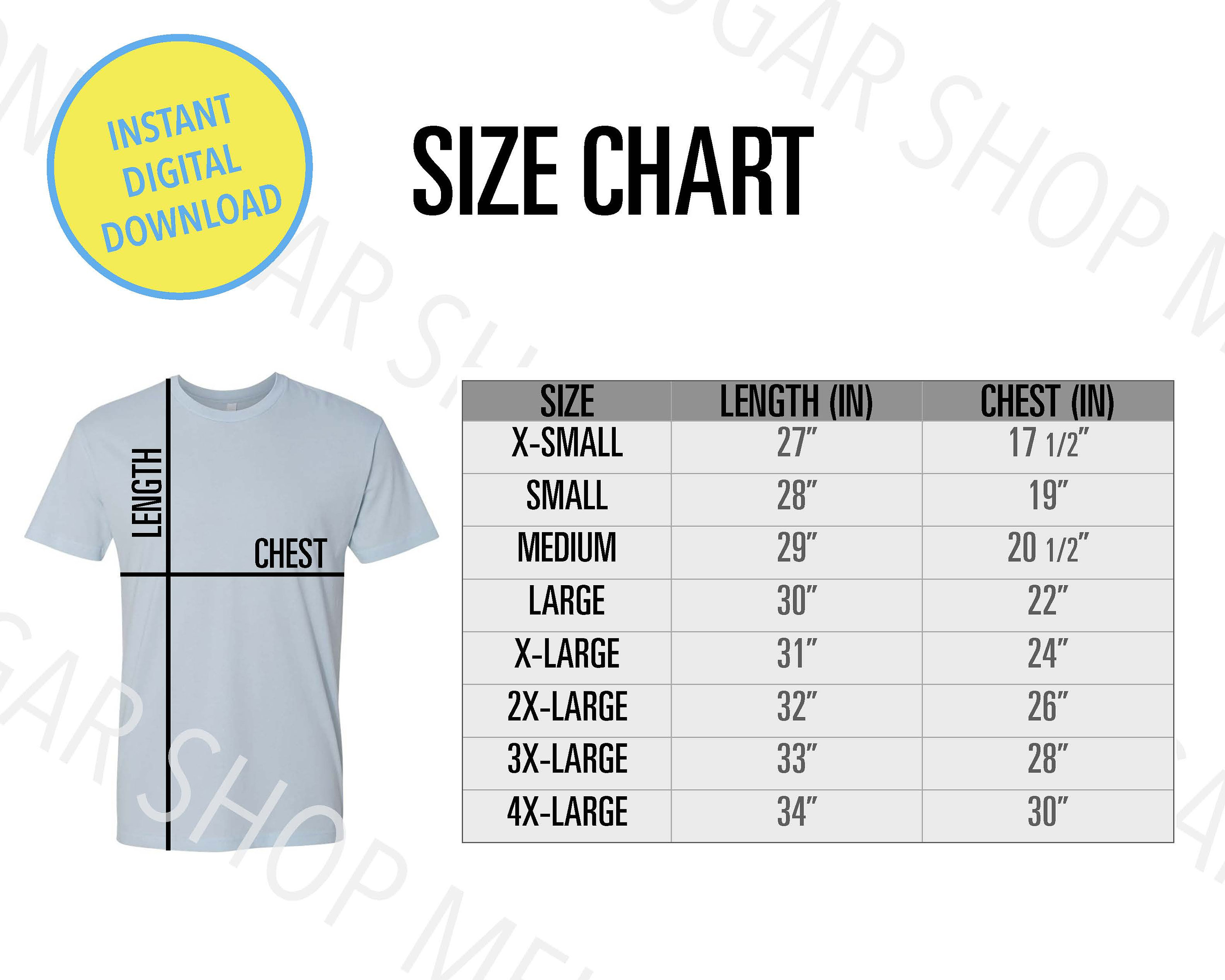 Next Level 3600 Size Chart | Next Level Size Chart | Next Level mockup Size  Chart | 3600 Unisex Adult Crew T-Shirt | Modern Simple Design