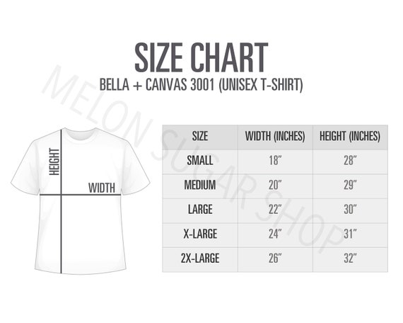 Bella Canvas 3001 Size Chart Bella Canvas Size Chart - Etsy