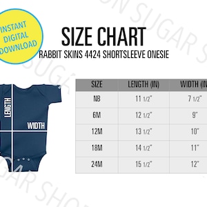 Rabbit Skins Onesie Size Chart | Onesie Size Chart | Rabbit Skins 4424 size Chart | Unisex Short Sleeve Bodysuit | Onesie Size Chart mokup