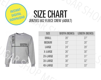 Jerzee Crew Size Chart - Etsy