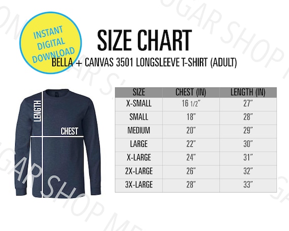 bella canvas 3501 size chart