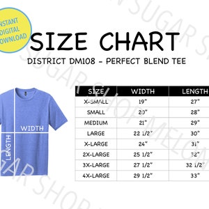 District DM108 Size Chart, District Perfect Blend Tee, District DM108 Size Chart Mockup
