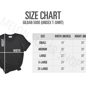 Size Chart Gildan 5000 | Mockup Size Chart | Gildan mockup Size Chart | Men&#39;s Unisex Tee T-Shirt Design Template