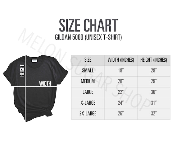 Size Chart Gildan 5000 Mockup Size Chart Gildan Mockup Size