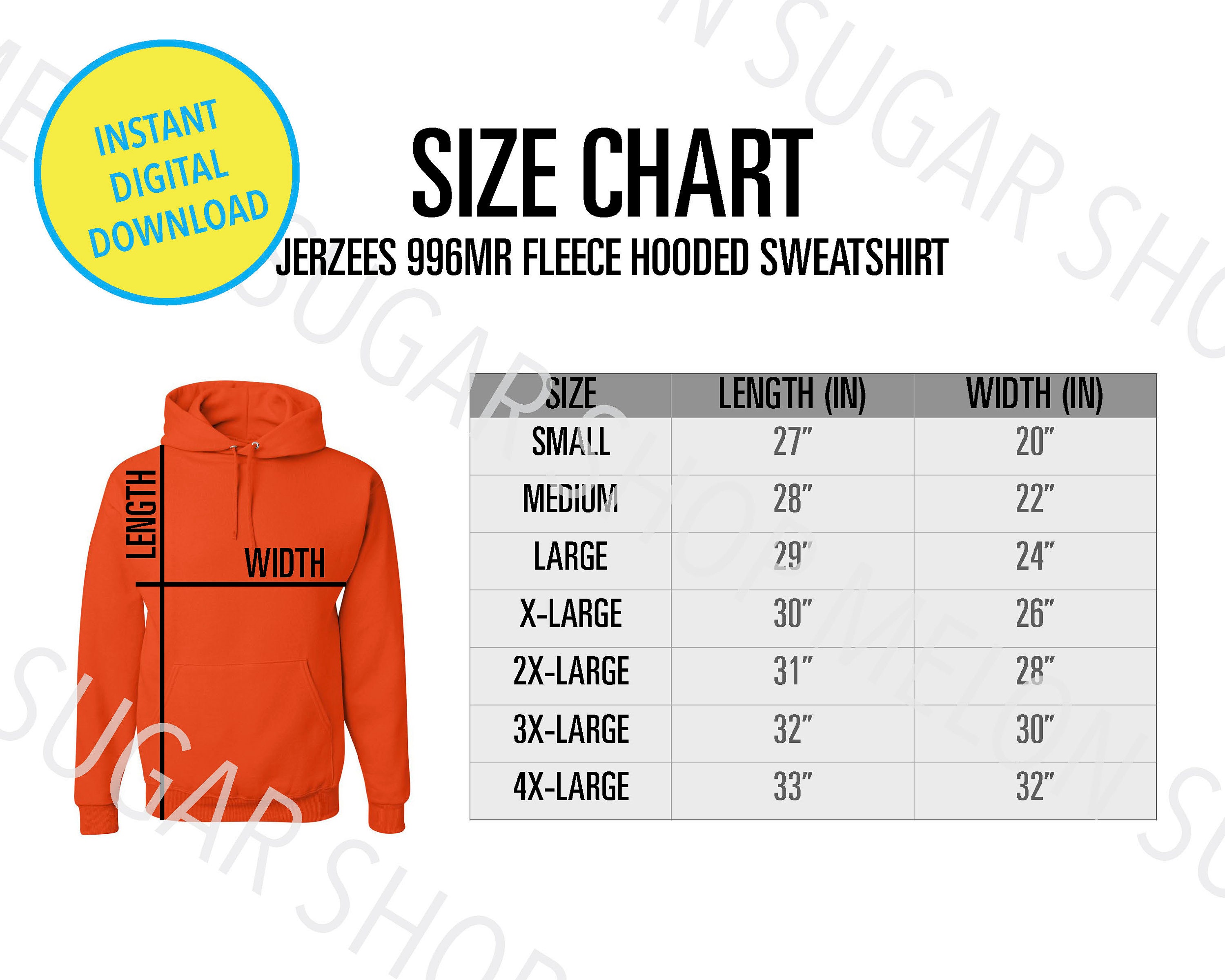 Jerzees Hoodie Size Chart