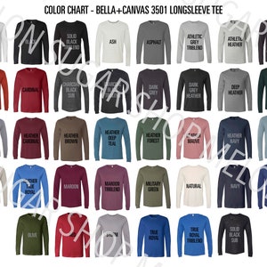 Bella Canvas 3501 Color Chart Mockup | BC3501 Unisex Jersey Long Sleeve Tee | Bella 3501 Colors | Bella+Canvas Color Chart Mockup