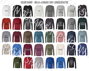 Bella Canvas 3501 Farbkarten Mockup | BC3501 Unisex Jersey Langarm-T-Shirt | Bella 3501 Farben | Bella + Canvas Farbdiagramm Mockup