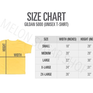 Gildan 5000 Size Chart / Gildan Size Chart / Gildan Size Chart mockup / Unisex size Chart