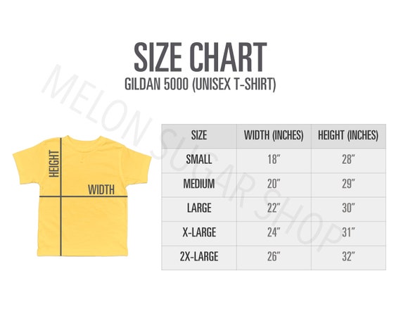 Gildan 5000 Size Chart Gildan Size Chart Gildan Size Chart | Etsy