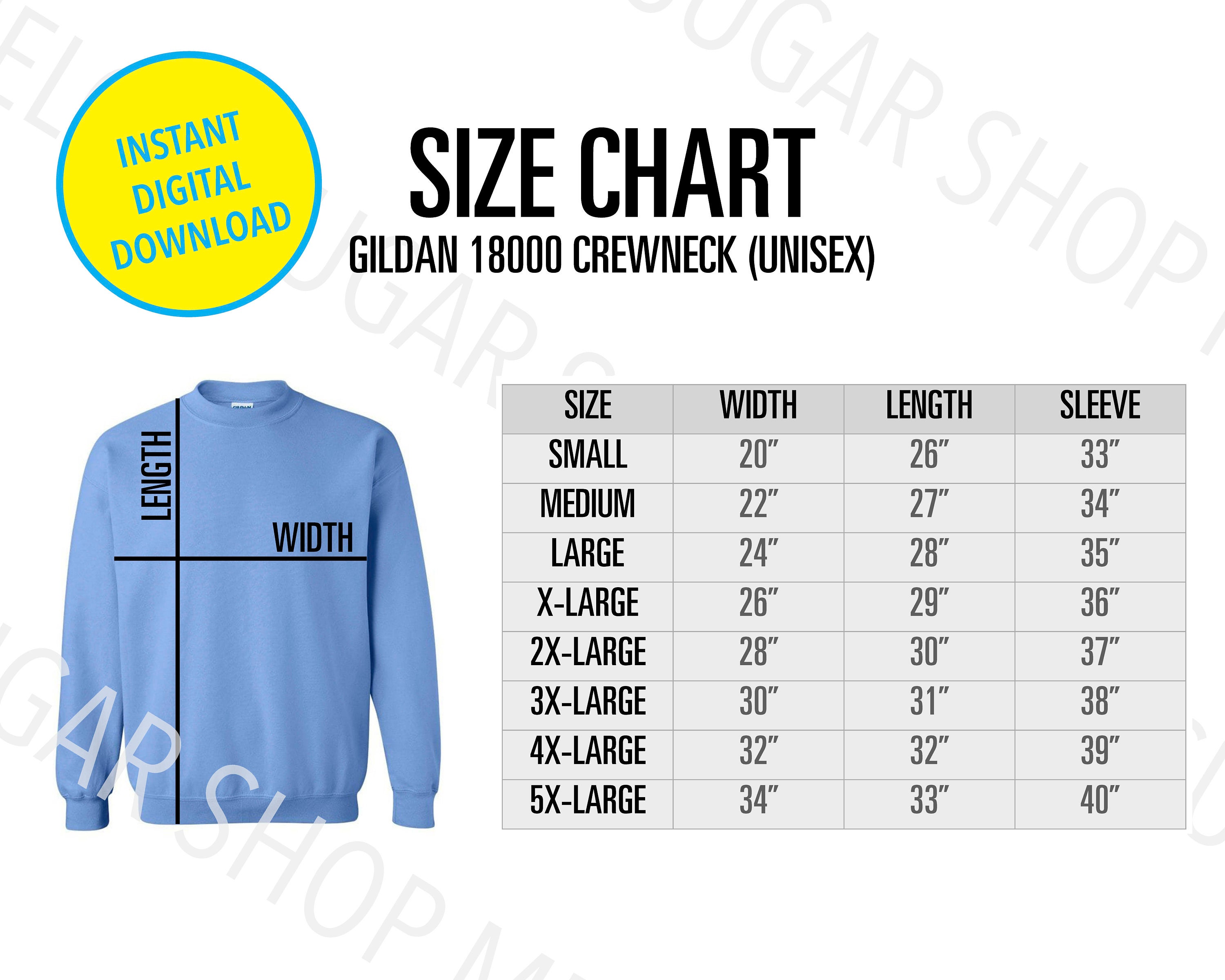 Gildan Heavy Blend Crewneck Sweatshirt Size Chart