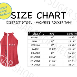 District DT137L Size Chart, District Women's Perfect Tri Rocker Tank, District DT137L Size Chart Mockup