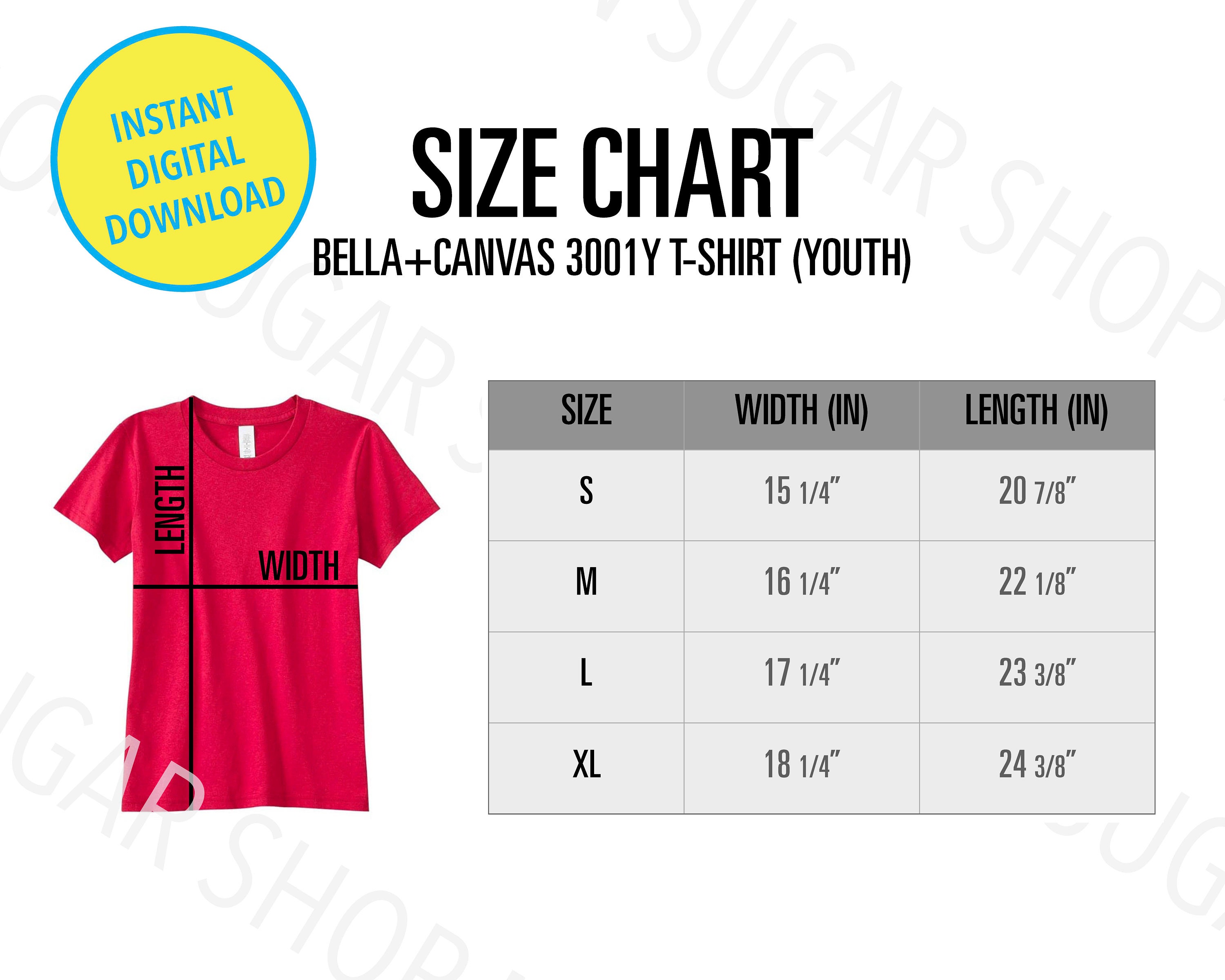 Bella Canvas 3001 YOUTH Size Chart Bella Canvas Size Chart Bella Canvas ...