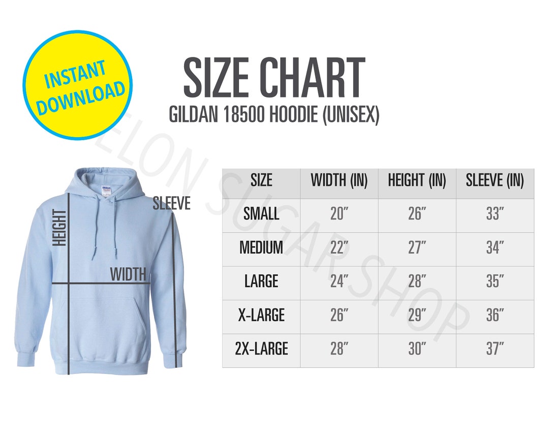 Gildan 18500 hoodie size chart cheap