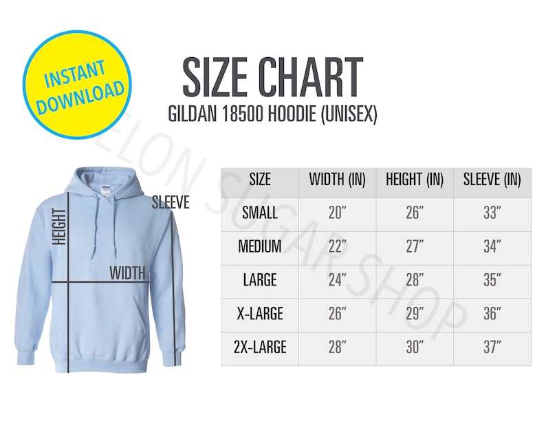 Gildan 18500 Size Chart Mockup Heavy Blend Hoodie Sizing Hoodie Size ...