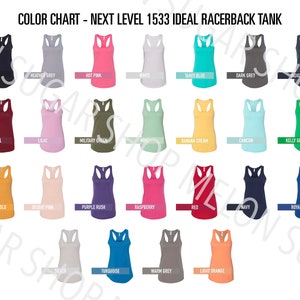 Next Level 1533 Color Chart | Next Level Size Chart | NEXT LEVEL Racerback Tank Top Color Chart Mockup | Minimal Simple Design