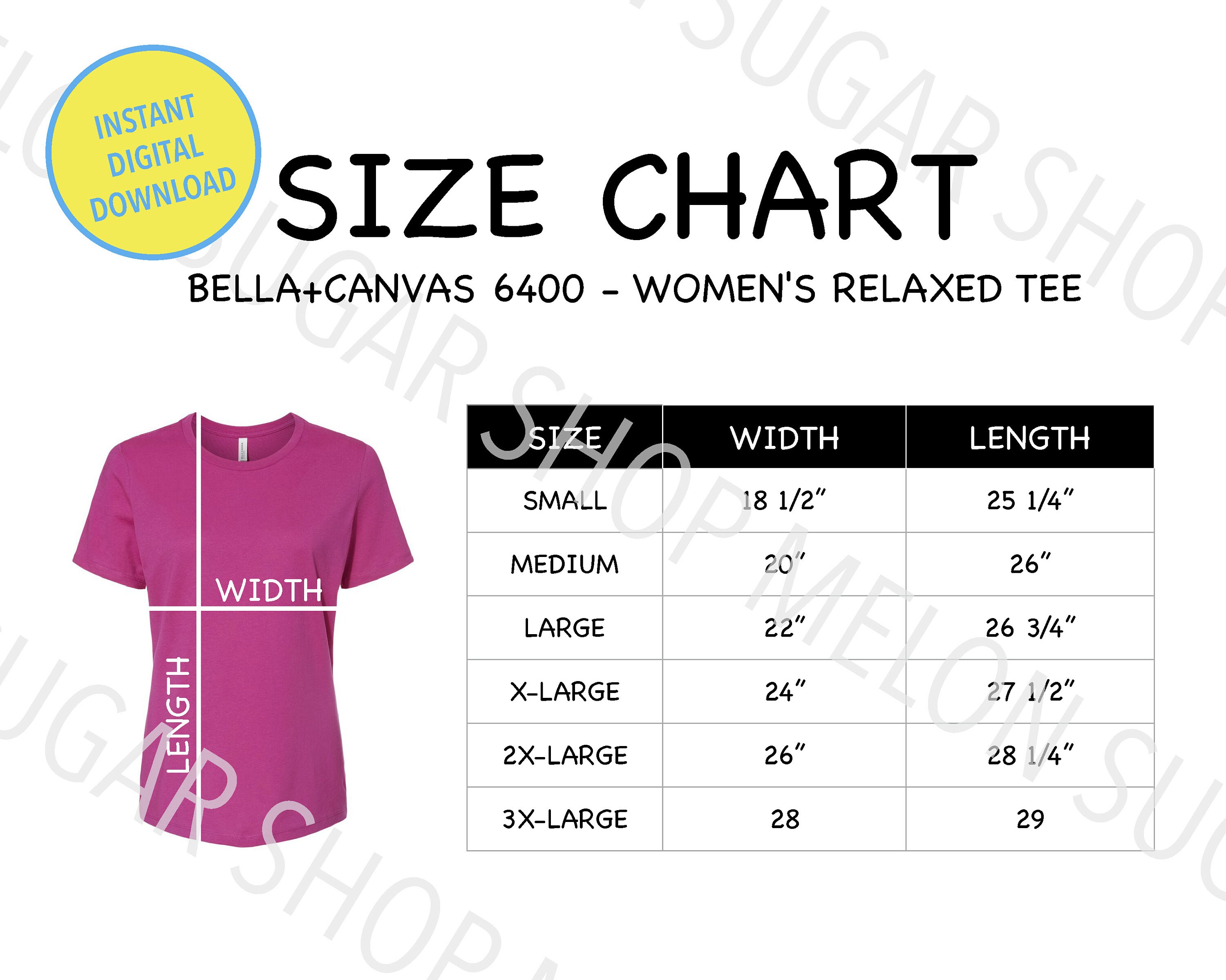 bella & canvas size chart